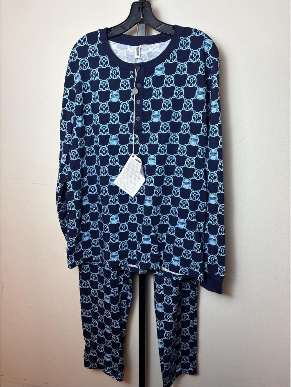 Moschino Underwear Allover Blue Chainlink Print Pajamas, NWT, Size XL, #2353